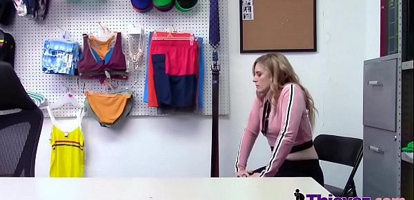  Cute shoplifter teen is trading her freedom for a blowjob!